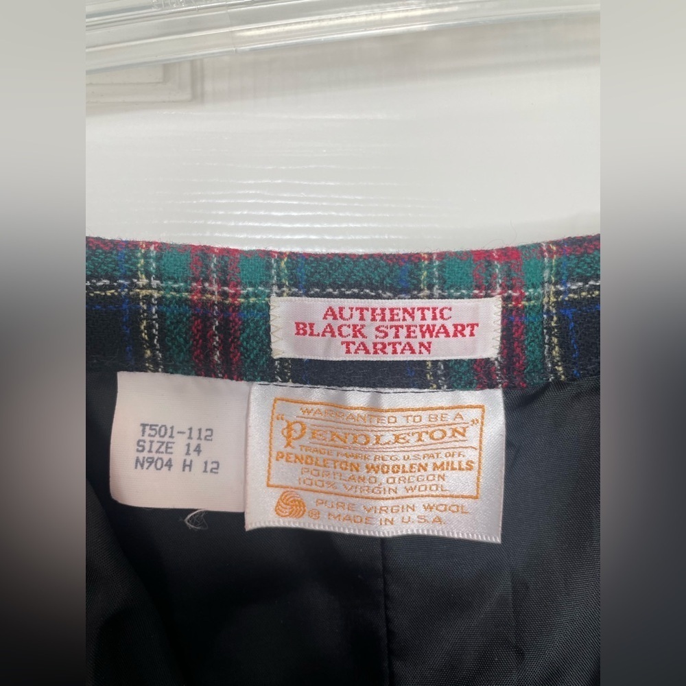 Vintage Pendleton Wool Plaid Skirt  black Stewart Tartan Knee Length | 12 - Picture 8 of 11